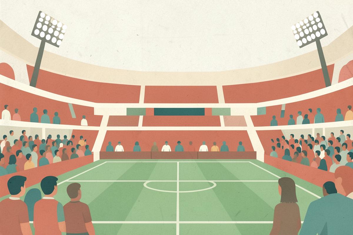 Illustration of a football stadium with red and white stands