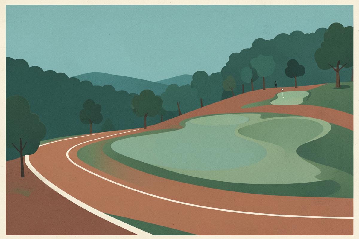 Illustration of a large sports park with playing fields and woodland