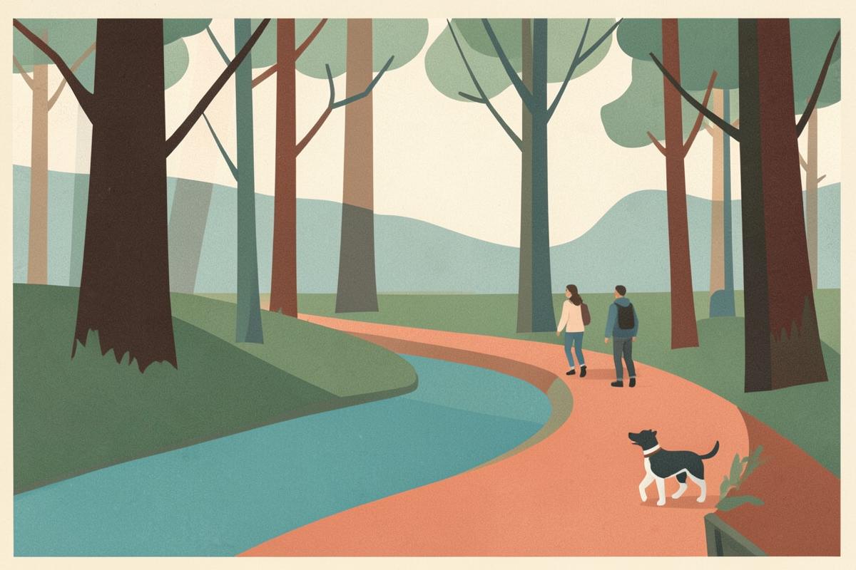 Illustration of the Porter Brook and woodland path through Endcliffe Park