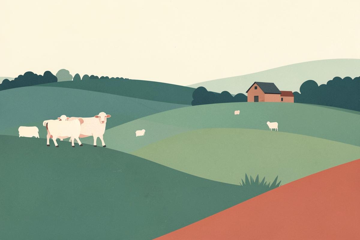 Illustration of rare breed sheep and rolling meadows at Graves Park