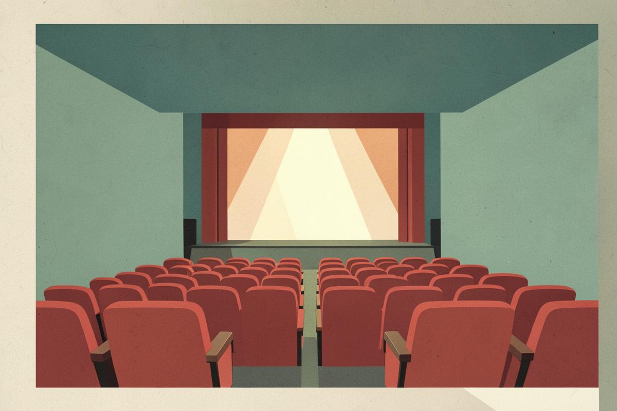 Illustration of a small basement theatre with red seating