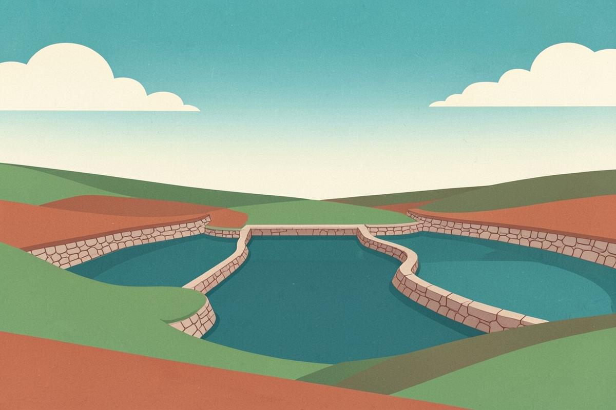 Illustration of moorland reservoirs under a wide sky