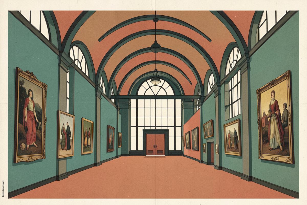 Illustration of a grand Edwardian hall used as an art gallery