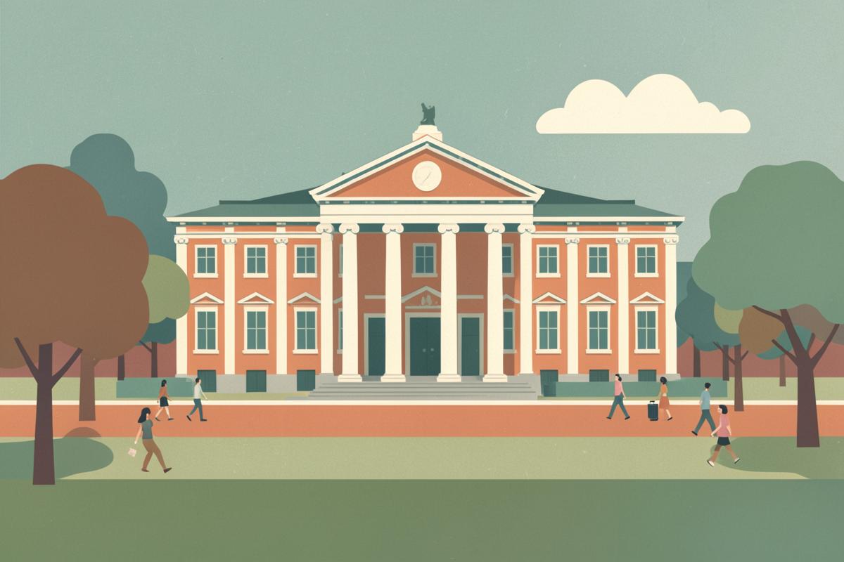 Illustration of Weston Park Museum's classical facade behind park trees